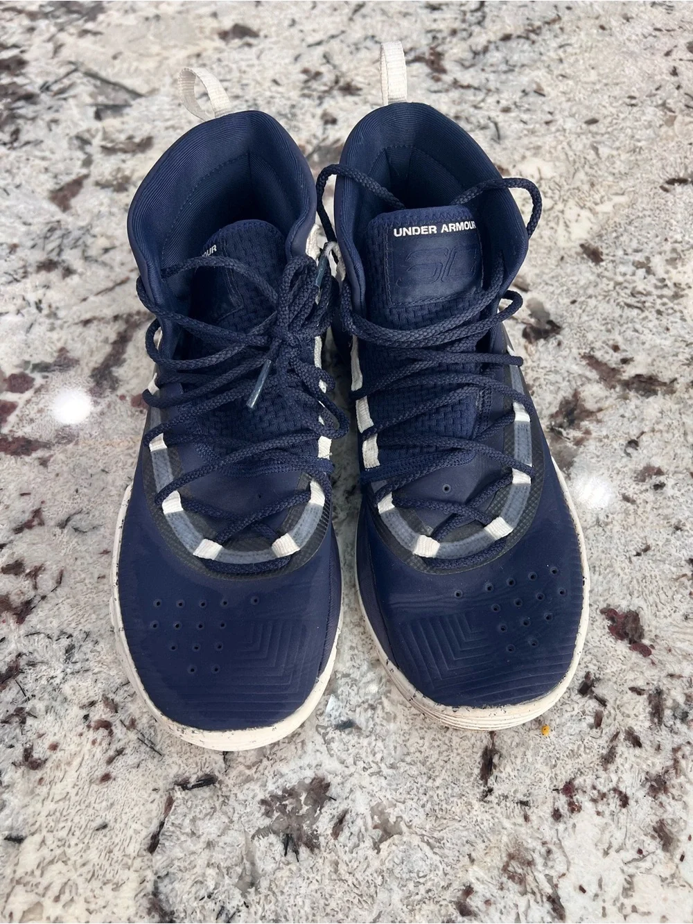Under Armour Kids Navy and White High-Top Sneakers